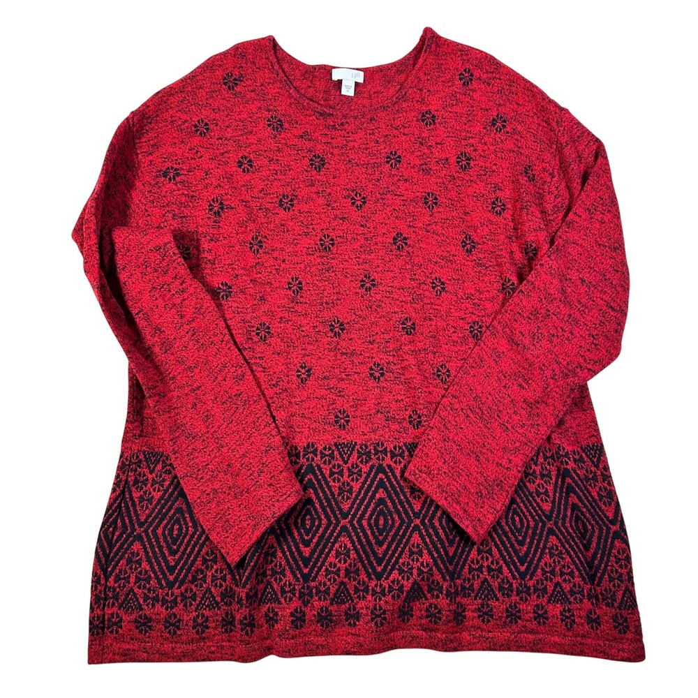 J‎ Jill Red Black Nordic Style Sweater Southwestern XL Wool Cotton Blend